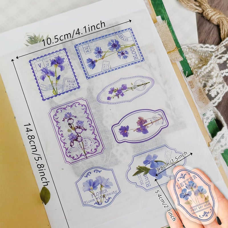 Bomichi 120 Pcs Flowers Stamp Stickers, Vintage Aesthetic Scrapbook Supplies for Junk Journal Bullet Therapy Planner Laptops Card Making Supplies - Image 5